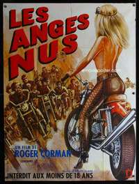 b605 NAKED ANGELS French one-panel movie poster '69 sexiest biker image!