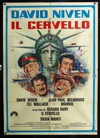 b136 BRAIN Italian one-panel movie poster '69 Niven, Jean-Paul Belmondo