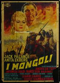 b231 MONGOLS Italian one-panel movie poster '62 Anita Ekberg, Jack Palance