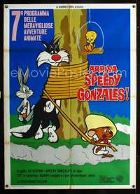 b124 ARRIVA SPEEDY GONZALES Italian one-panel movie poster '64 Bugs & Tweety