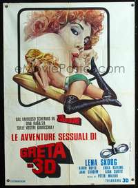 b285 THREE DIMENSIONS OF GRETA Italian one-panel movie poster '73 sexy 3D!