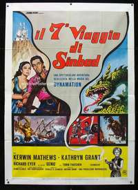 b004 7th VOYAGE OF SINBAD Italian two-panel movie poster R76 Ray Harryhausen