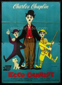 b016 CHAPLIN REVUE Italian two-panel movie poster '60 Charlie by Leo Kouper!