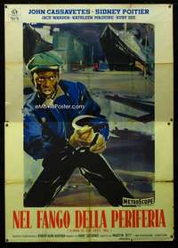b029 EDGE OF THE CITY Italian two-panel movie poster '56 Poitier by Brini!