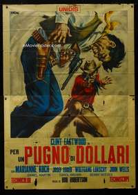 b031 FISTFUL OF DOLLARS Italian two-panel movie poster '64 Symeoni art!