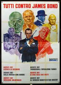 b049 TUTTI CONTRO JAMES BOND Italian 2p 1975 art of Connery & villains by Averado Ciriello!