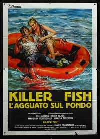 b052 KILLER FISH Italian two-panel movie poster '79 piranha horror art!
