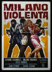 b066 MILANO VIOLENTA Italian two-panel movie poster '76 cool crime artwork!