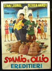 b104 TIT FOR TAT Italian two-panel movie poster R60s Laurel & Hardy by Longi!
