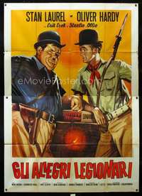 b008 BEAU HUNKS Italian two-panel movie poster R58 art of Laurel & Hardy!
