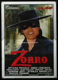 b120 ZORRO Italian two-panel movie poster '76 masked hero Alain Delon c/u!