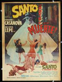 c272 SANTO EN EL HOTEL DE LA MUERTE movie Mexican window card '63 sexy!
