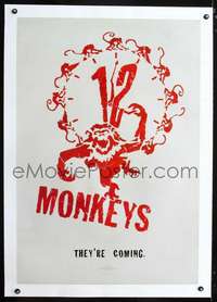 d328 12 MONKEYS linen teaser one-sheet movie poster '95 Terry Gilliam sci-fi!