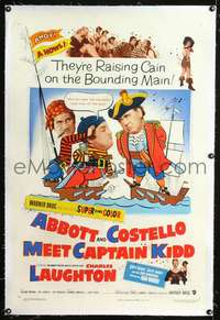 d330 ABBOTT & COSTELLO MEET CAPTAIN KIDD linen one-sheet movie poster '53