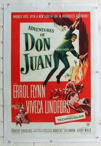 d332 ADVENTURES OF DON JUAN linen one-sheet movie poster '49 Errol Flynn