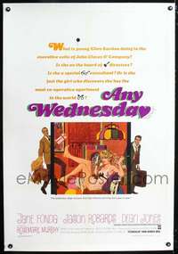 d339 ANY WEDNESDAY linen one-sheet movie poster '66 Jane Fonda, Jason Robards