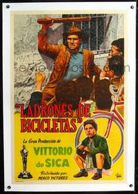 d304 BICYCLE THIEF linen Argentinean movie poster '48 De Sica classic!