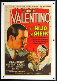 d323 SON OF THE SHEIK linen Argentinean movie poster R30s Rudolph Valentino