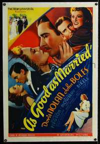 d340 AS GOOD AS MARRIED linen one-sheet movie poster '37 Doris Nolan, Boles