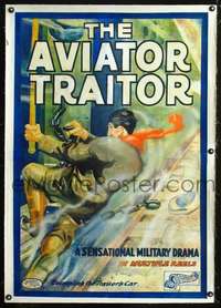 d343 AVIATOR TRAITOR linen one-sheet movie poster '14 early airplane movie!