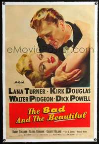 d344 BAD & THE BEAUTIFUL linen one-sheet movie poster '53 Turner & Douglas!