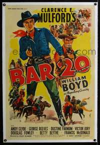 d347 BAR 20 linen one-sheet movie poster '43 William Boyd as Hopalong Cassidy
