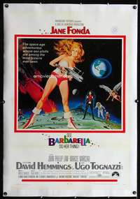 d348 BARBARELLA linen one-sheet movie poster '68 Jane Fonda, Roger Vadim