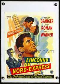 d108 STRANGERS ON A TRAIN linen Belgian movie poster '51 Hitchcock, Granger