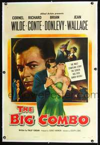 d354 BIG COMBO linen one-sheet movie poster '55 Cornel Wilde, classic noir!