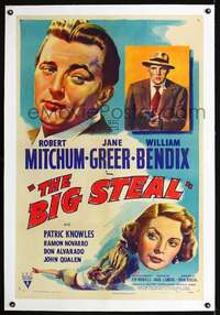 d357 BIG STEAL linen one-sheet movie poster '49 Robert Mitchum, Jane Greer
