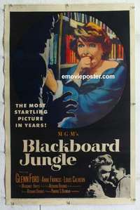 d362 BLACKBOARD JUNGLE linen one-sheet movie poster '55 Glenn Ford, Poitier