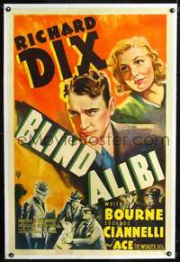 d364 BLIND ALIBI linen one-sheet movie poster '38 Dix & Ace the Wonder Dog!