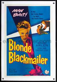 d365 BLONDE BLACKMAILER linen one-sheet movie poster '58 bad girl man bait!