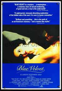 d367 BLUE VELVET linen one-sheet movie poster '86 David Lynch, Rossellini