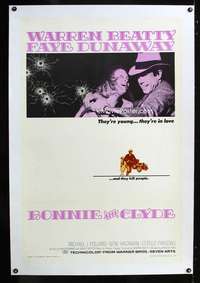 d368 BONNIE & CLYDE linen one-sheet movie poster '67 Warren Beatty, Dunaway