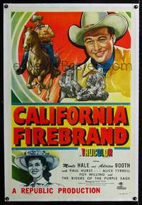 d373 CALIFORNIA FIREBRAND linen one-sheet movie poster '48 cowboy Monte Hale