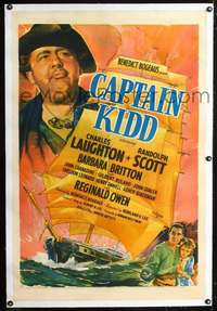 d374 CAPTAIN KIDD linen one-sheet movie poster '45 pirate Charles Laughton!