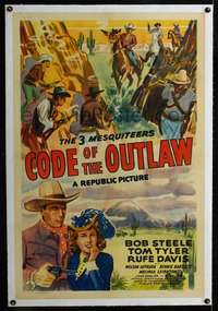 d391 CODE OF THE OUTLAW linen one-sheet movie poster '42 Three Mesquiteers!