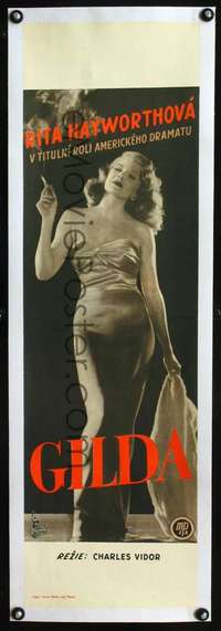 d112 GILDA linen Czechoslovakian 10x34 movie poster '46 sexiest Rita Hayworth!