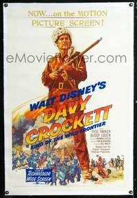 d404 DAVY CROCKETT, KING OF THE WILD FRONTIER linen one-sheet movie poster '55