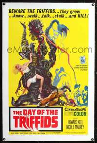 d405 DAY OF THE TRIFFIDS linen one-sheet movie poster '62 sci-fi classic!