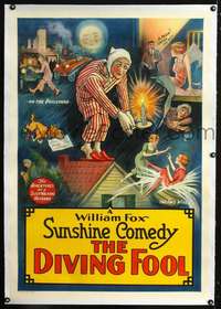 d414 DIVING FOOL linen one-sheet movie poster '24 great comedy stone litho!