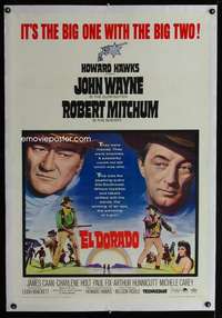 d421 EL DORADO linen one-sheet movie poster '66 John Wayne, Robert Mitchum