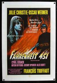 d424 FAHRENHEIT 451 linen Spanish/U.S. one-sheet movie poster '67 Francois Truffaut