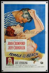 d427 FEMALE ON THE BEACH linen one-sheet movie poster '55 Crawford, Chandler