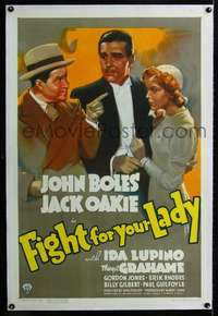 d429 FIGHT FOR YOUR LADY linen one-sheet movie poster '37Boles,Oakie,Lupino