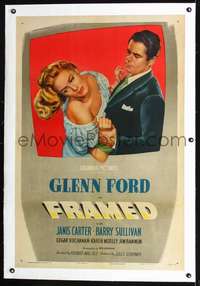 d433 FRAMED linen one-sheet movie poster '47 Glenn Ford, Janis Carter