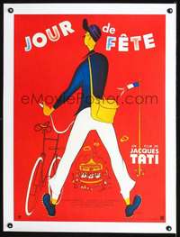 d199 JOUR DE FETE linen French 23x32 movie poster R60s Tati, Peron art!