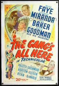 d441 GANG'S ALL HERE linen one-sheet movie poster '43 Alice Faye, Goodman