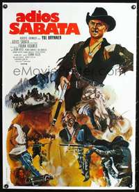 d142 ADIOS SABATA linen German movie poster '71 Brynner aims to kill!